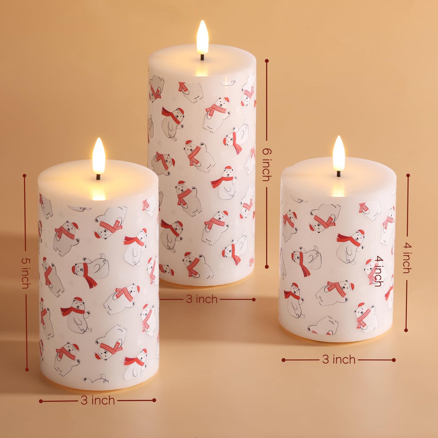 Eywamage Flameless Pillar Candles with Remote, Flickering Bear LED Candles Battery Operated Set of 3