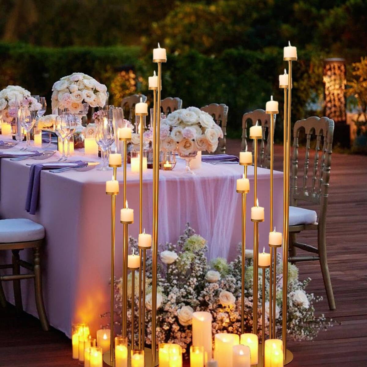 Fullvaseer 2pcs 9 Arm Candelabra,Floor Candle Holders Tall Set for Wedding Aisle Decoration,Gold Candelabras for Fireplace,Candle Stand Fit for Flameless or Wax