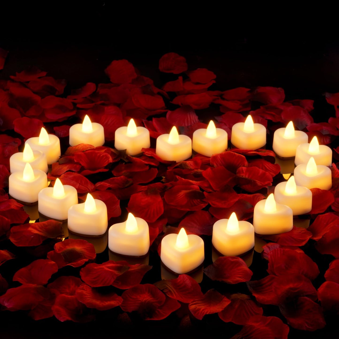 Amagic 4000 Pieces Artificial Rose Petals with 50 Heart LED Tea Lights Candles Kit, Rose Petals and Candles Set for Proposal, Anniversary, Special Romantic Night, Wedding Table Decor