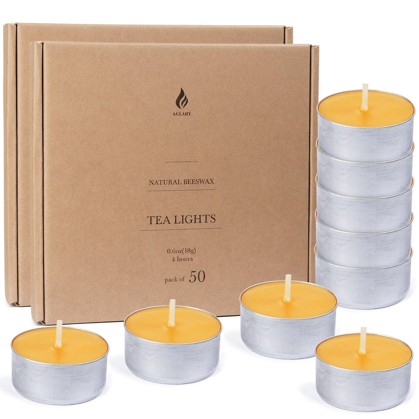 100-Pack Pure Beeswax Tealight Candles in Aluminum Cups - 4-5 Hour Burn Time, Lead-Free Cotton Wick, Natural Unscented Candles