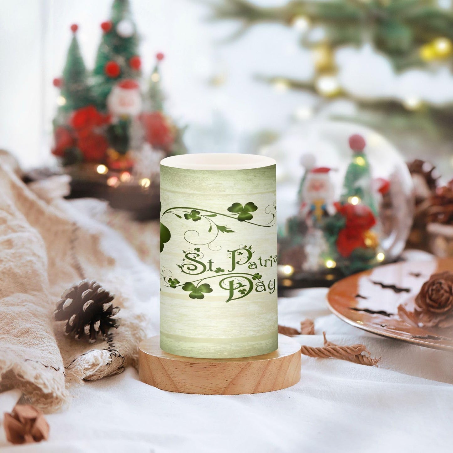 ALAZA Grunge St Patricks Day Clover Leaves Flickering Flameless Candles Battery Operated with Remote Timer,Tea Light Candles LED Pillar Votive Candles Set of 2 for Outdoor Indoor Decorations13