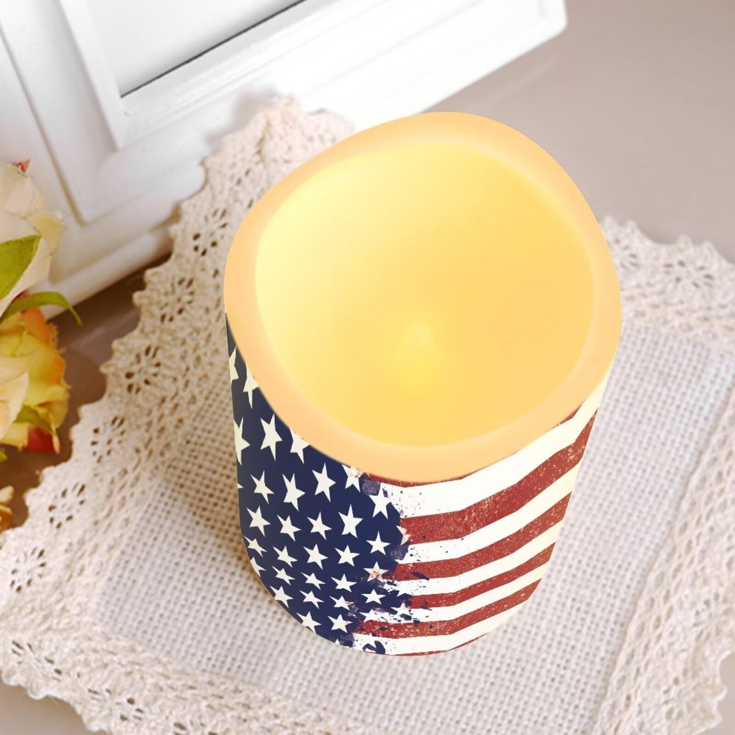 Uorisanigo Stars and Stripes Plastic Flameless Candles with Remote Control and Timer LED Flickering Battery Operated Color Changing Electric Pillar Candles USA Patriotic Design