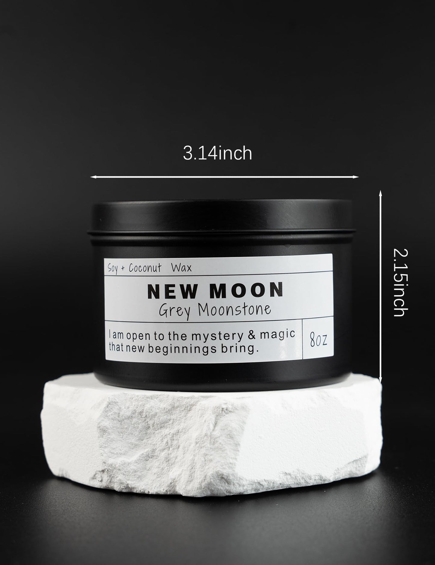 NEW Moon Handmade Candle, New Beginnings, Ritual Energy Gift, Intention De-Stress Good Fortune, Success Protection, Meditation, Moonstone, Soy Wax (8oz)