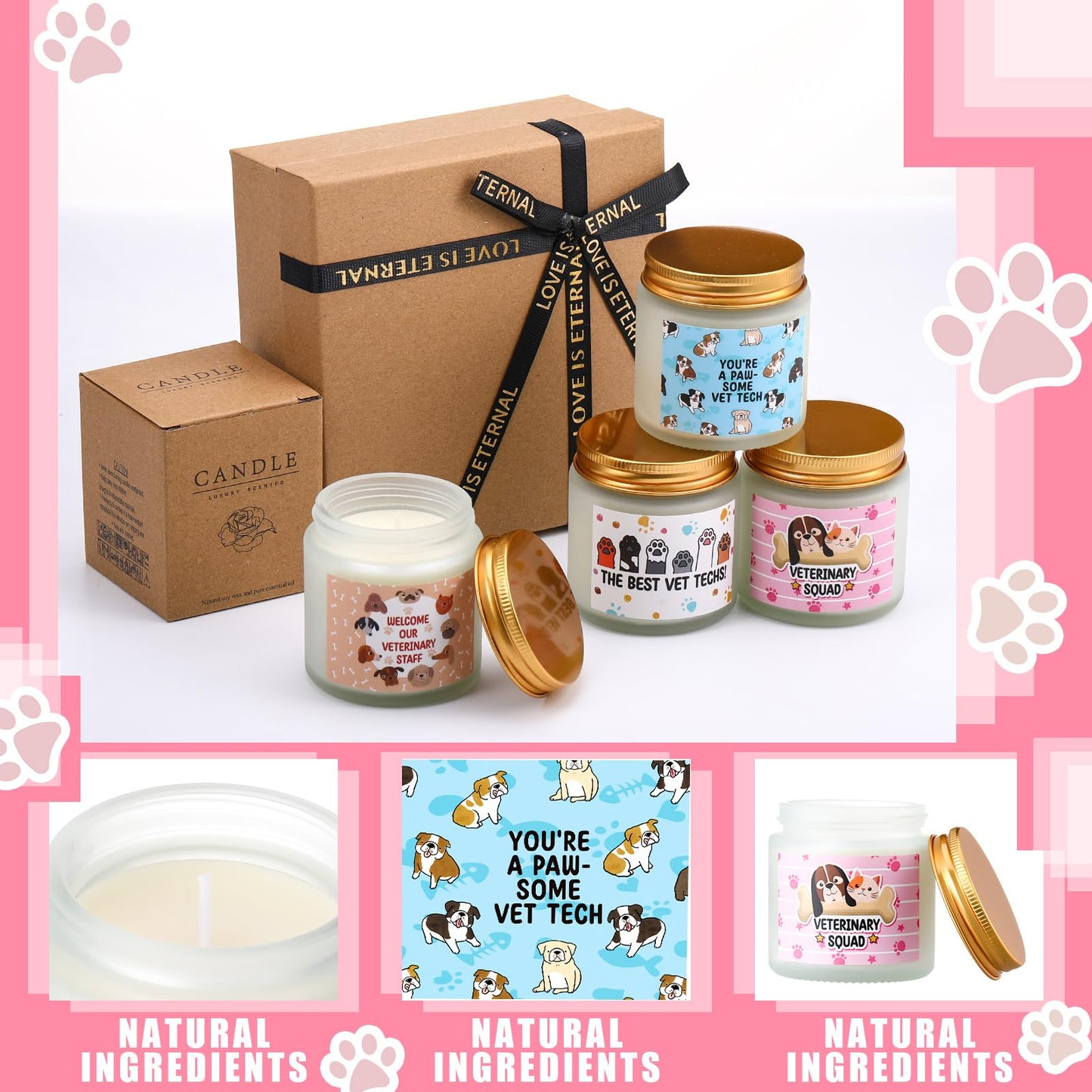 Conelist 4 Pcs Vet Receptionist Week Gifts Veterinarian Scented Candles 3.5oz Thank You Gift for World Veterinary Day, Veterinarian, Animal Doctor, Receptionist, Birthday Gifts for Women Men