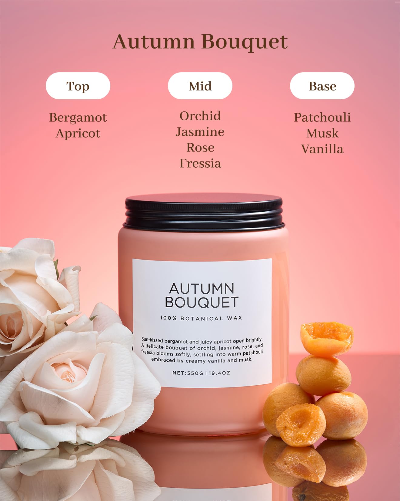 M&SENSE Scented Candles Orchid Jasmine Flower Aroma Large 19.4oz Natural Soy Wax 110 Hours Burn Time Clean Non Toxic 2 Wicks Scented Valentine Candles for Birthday Holiday Gifts