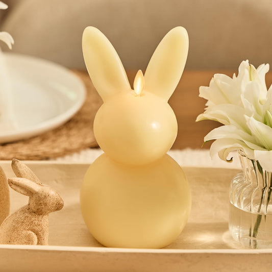 Luminara Easter Bunny Candle- Lemon Chiffon 4.5" x 4.5" x 8.5"- Flameless Real-Flame Holiday-Inspired Decor- AA Batteries- Flickering LED Flame
