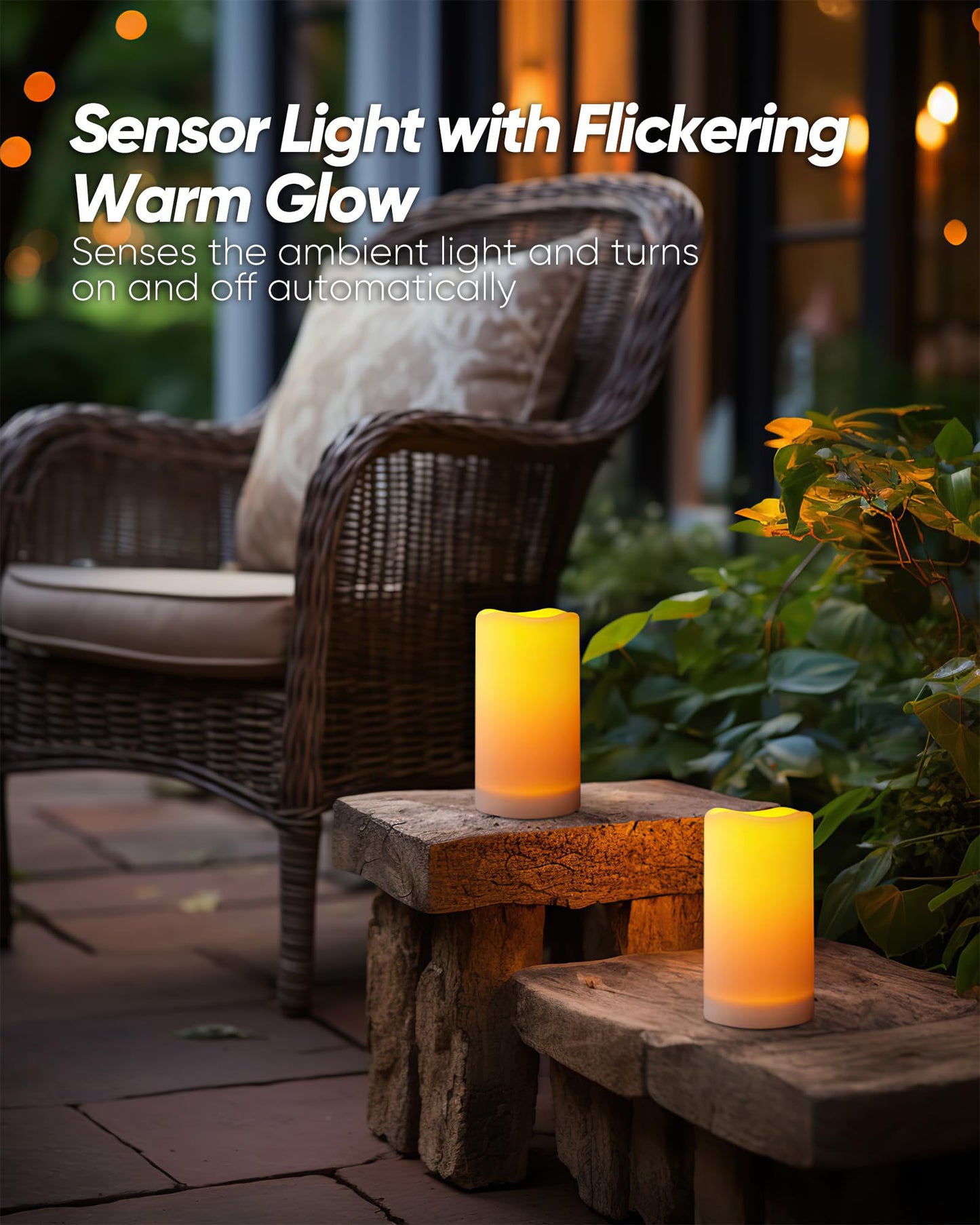 Homemory Solar Candles Outdoor Waterproof, 3"x6" Rechargeable Solar Powered Lights, Flameless Flickering Dusk to Dawn Sensor Outdoor Pillar Candles for Halloween, Lanterns, Garden, Patio, Porch