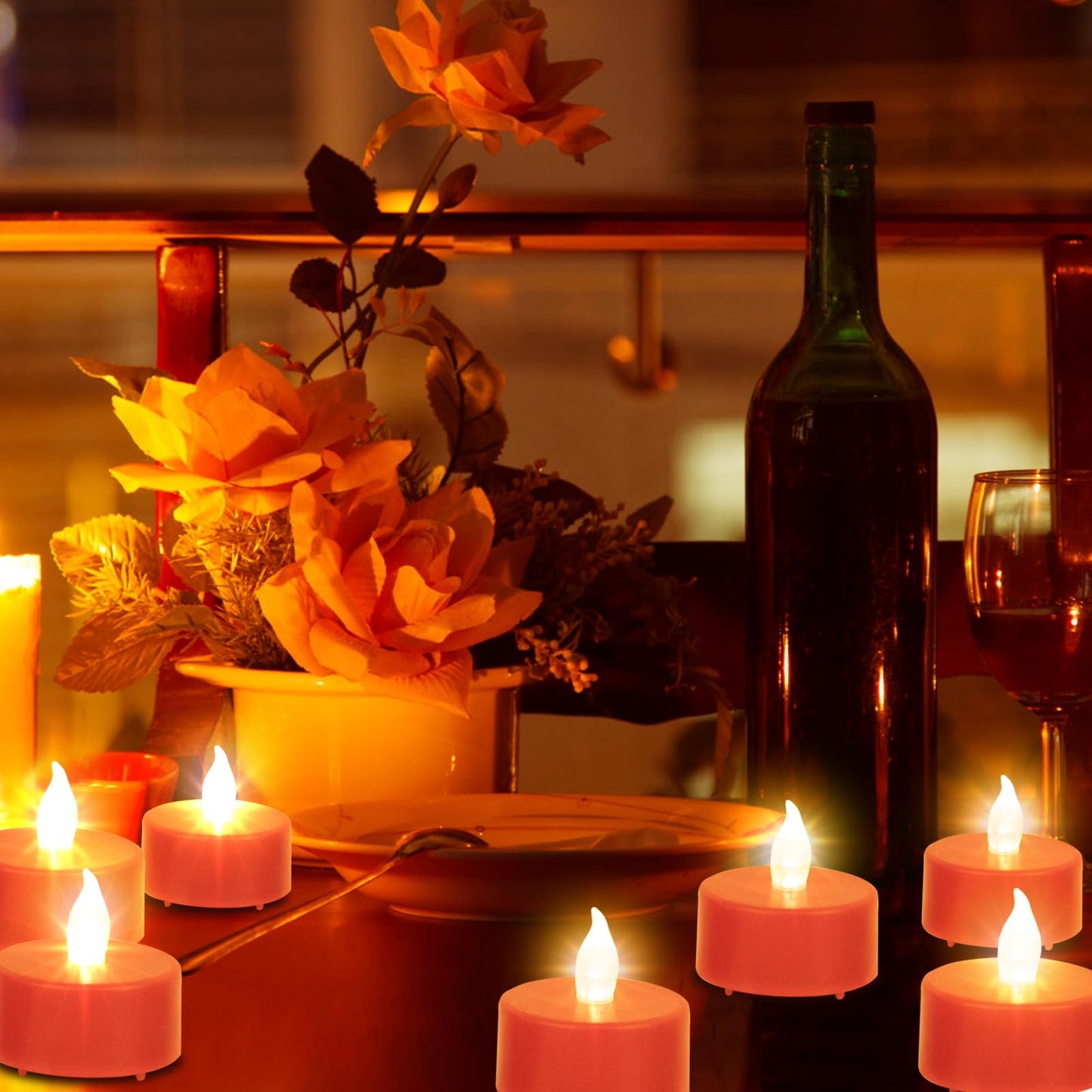 Boakboary Tea Lights Flameless Battery Operated Candles-100PACK Red LED Flickering Votive Candle Long Lasting 200 Hours, Realistic and Bright for Seasonal Festive Celebrations Decoration