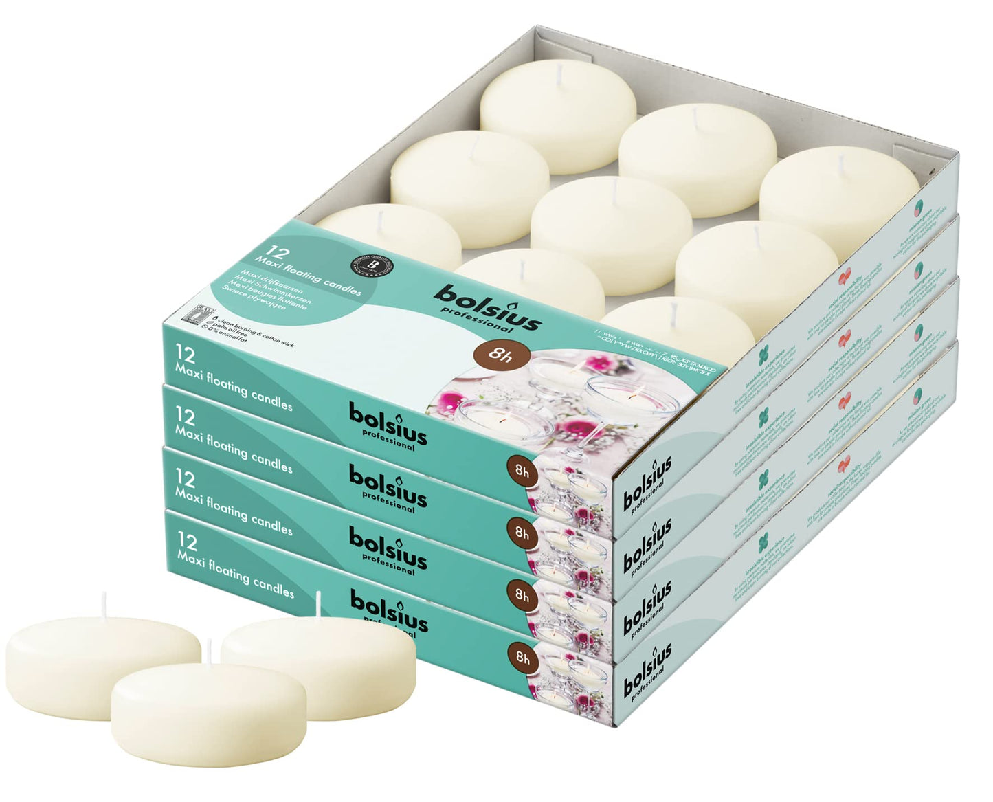 BOLSIUS 3 Inch Ivory Floating Candles - 48 Count Unscented - Premium European Quality - Imbue Breathtaking Ambiance for Romantic Wedding Centerpieces, Decorations, Events, Pool, Holiday, and Parties