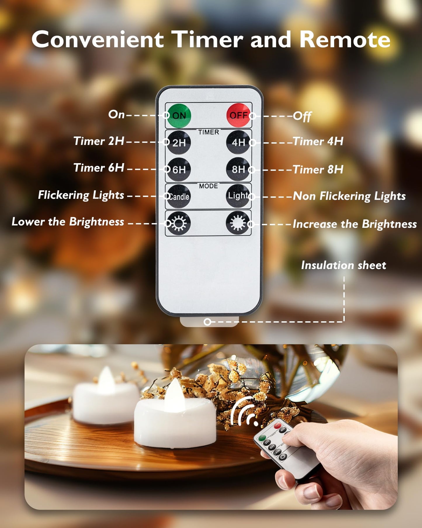 merrynights Remote Candles, 12PCS Flameless Tea Lights Candle Battery Operated with Timer, 400+Hours Remote Control LED Tea Lights Votive Candle - 1.5'' D X 1.25'' H- Pure White Light