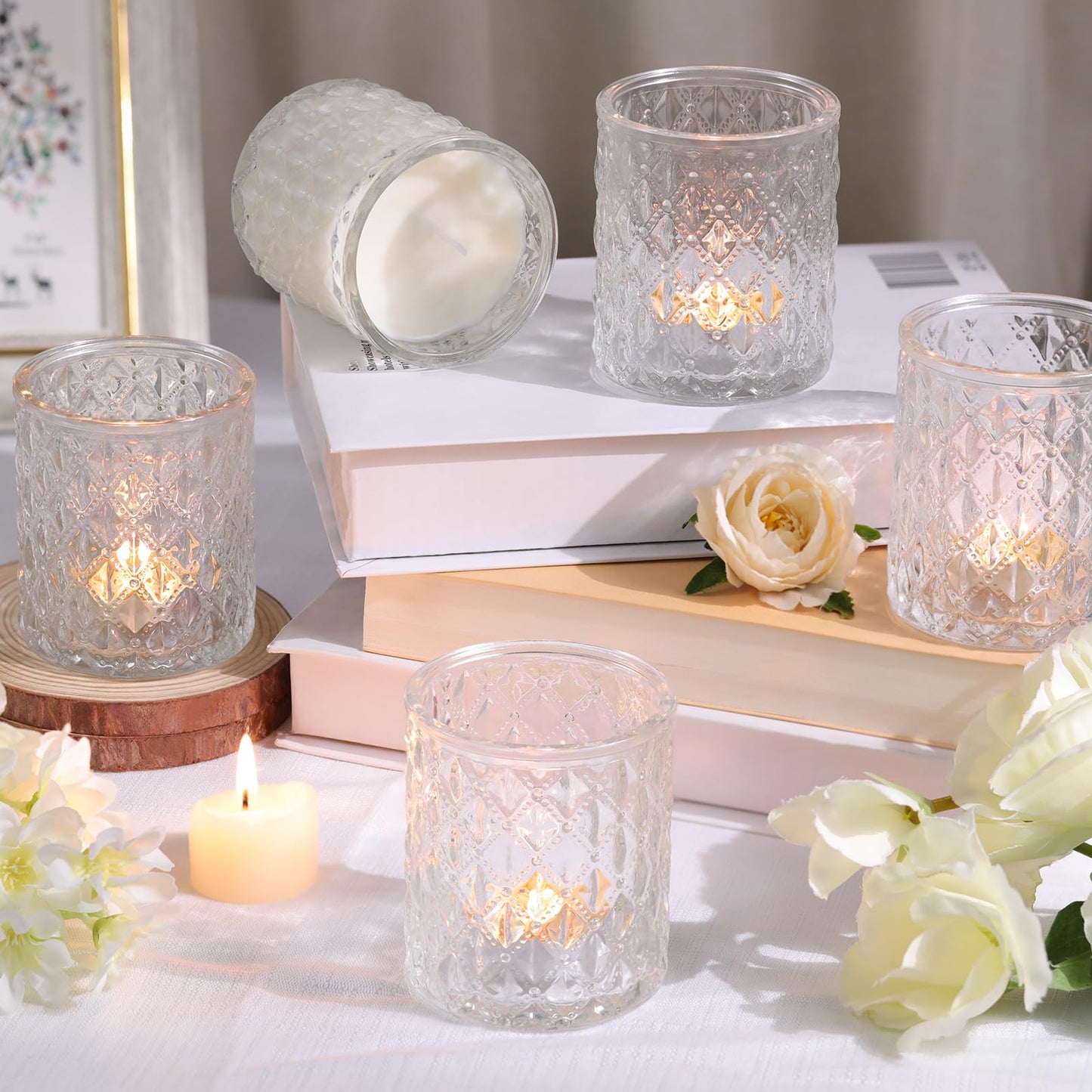 MATAHUM 12 Pcs Large Votive Candle Holders 2.8 * 3.2 inch Clear Tea Light Candle Holders Glass Candle Holder for Bridal Shower, Wedding, Table Centerpiece, Party, Home Decor