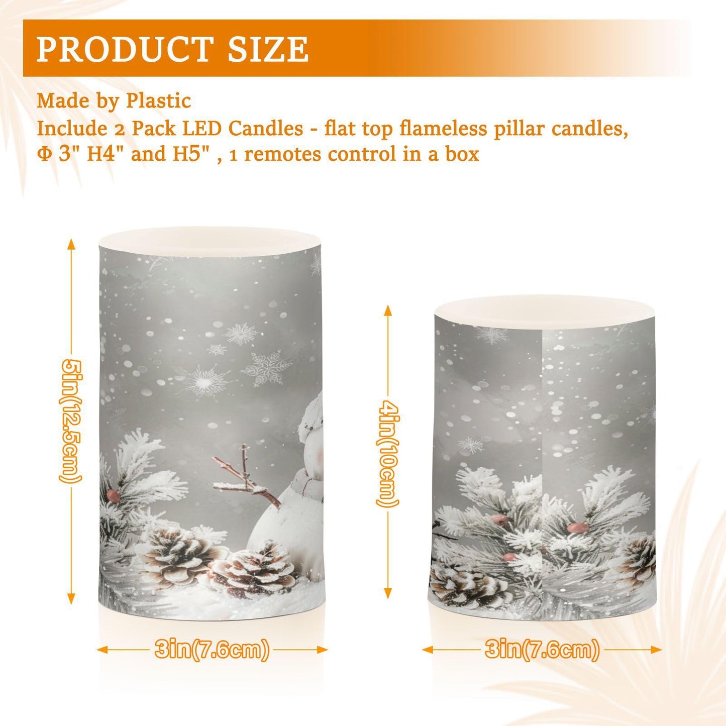 Christmas Lights Flameless Candles Snowman Pine Cones Snowflake Pillar Candles Set of 2 Battery Operated Remote Control Warm Lights Home Decor