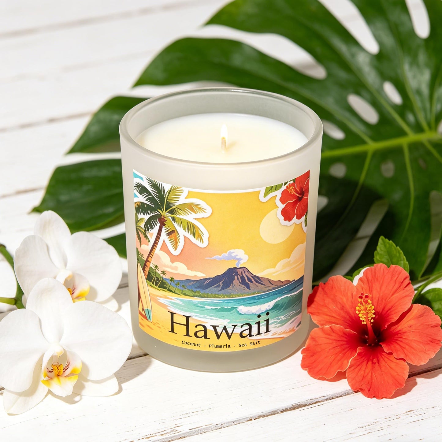 Hawaii Breeze Scented Candle, Coconut & Plumeria & Sea Salt - Hawaii Gifts, Hawaiian Gifts for Women, Hawaii Souvenirs, Tropical Souvenirs, 100% Soy Wax, 7OZ