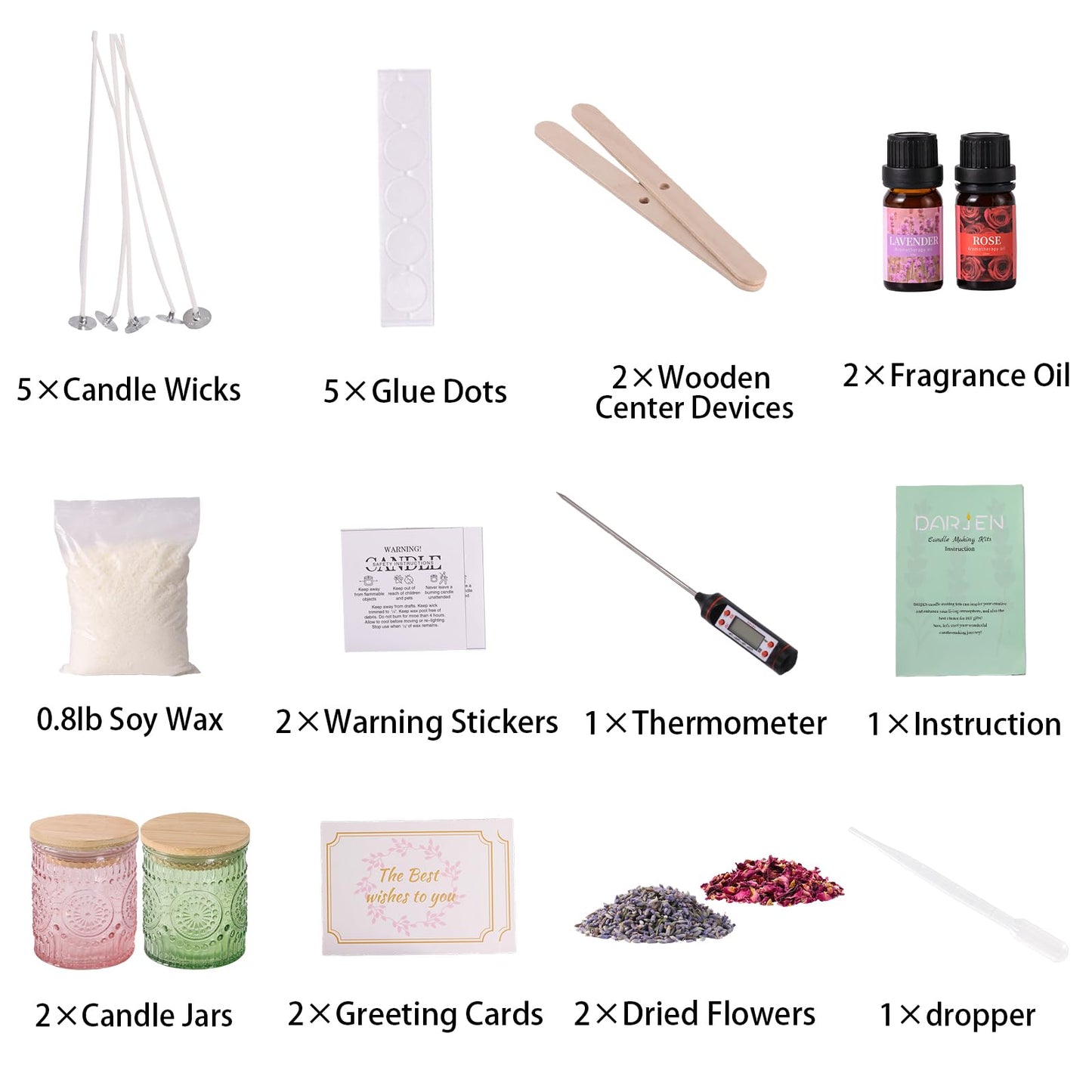 DARJEN Candle Making Kits for Adults- Soy Candle Making Supplies with 2 Candle Jars(Green, Pink), Wax, Scents, Card & More, DIY Starter Candle Making Kit, Full Set DIY Arts & Crafts Gift