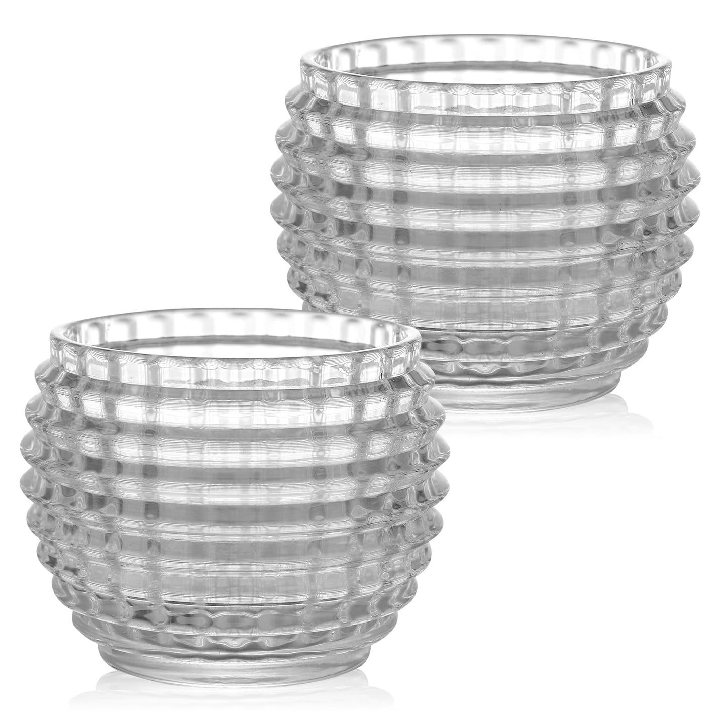 TkoYuHm 2 Pack Crystal Clear Glass Votive Candle Holders for Home Decor Round Bubble Tea Light Holder for Valentine’s Day Table Centerpiece Wedding