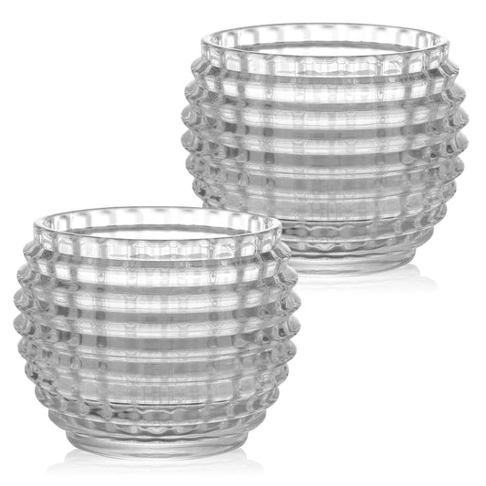 TkoYuHm 2 Pack Crystal Clear Glass Votive Candle Holders for Home Decor Round Bubble Tea Light Holder for Valentine’s Day Table Centerpiece Wedding