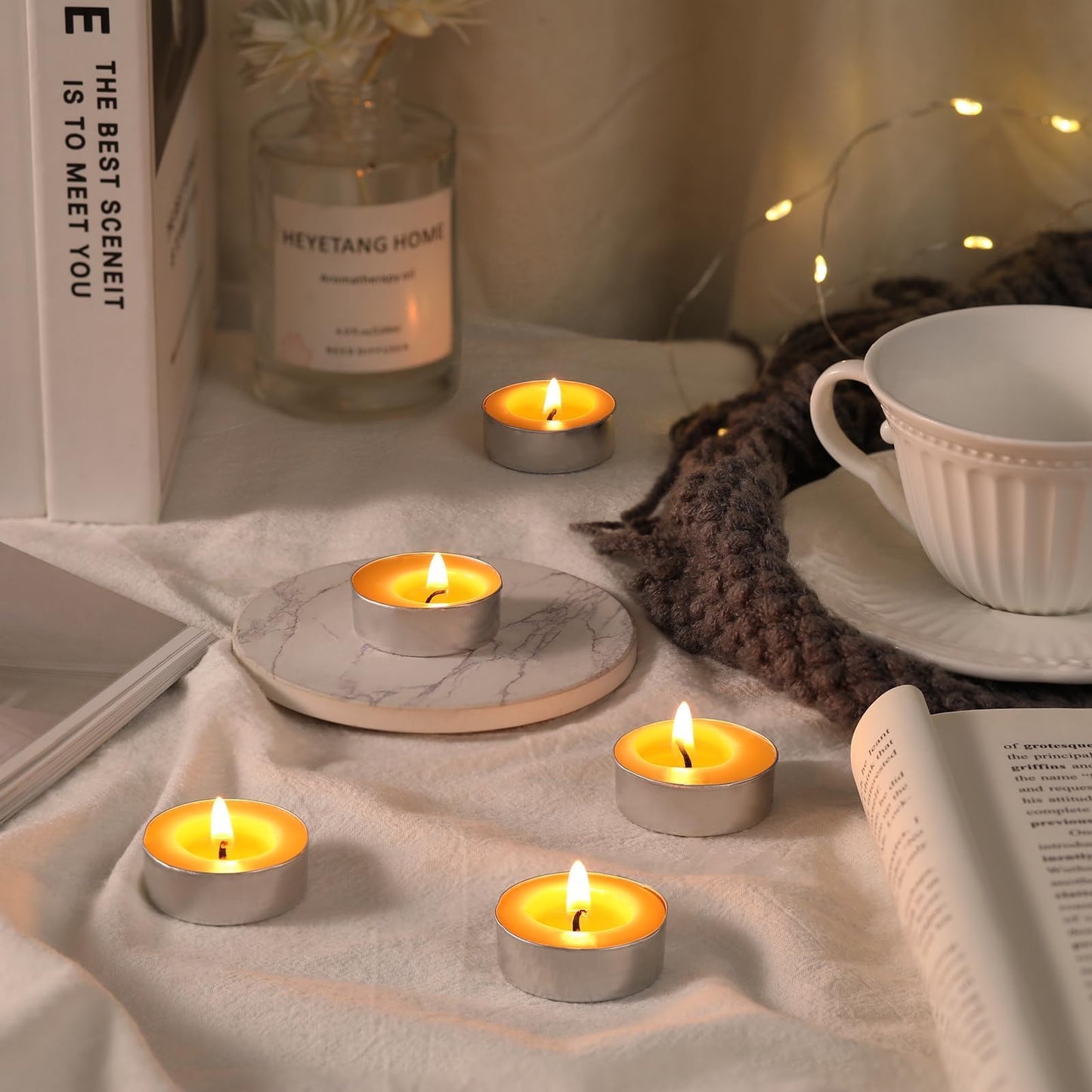 24 Packs Beeswax Tealight Candles, Pure Beeswax Candles Tea Lights Candle, Natural Organic Tealights Unscented Smokeless Clean Burning with 4 Hour Burn Time