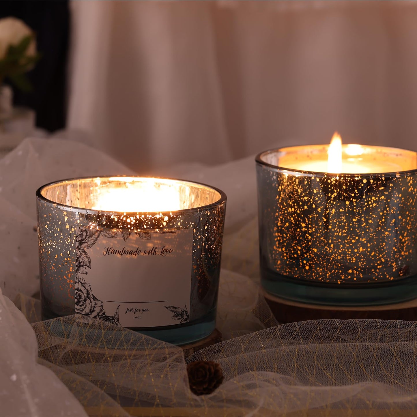 simeitol 6pcs 16oz Blue Candle Jars for Making Candles, Speckled Glass Candle Vessels with Lids, Bulk Empty Candle Containers, Blue Wedding Centerpieces, Baby Shower Party Table Decorations