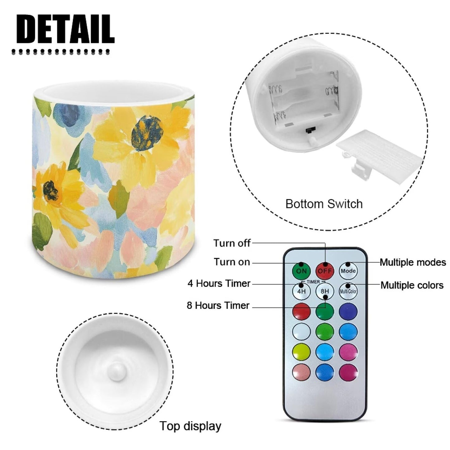 Cozeyat Sunflower Flameless Candles 4 Pack Battery Operated LED with Remote Control Timer Waterproof Pillar Candles for Indoor Outdoor Table Patio