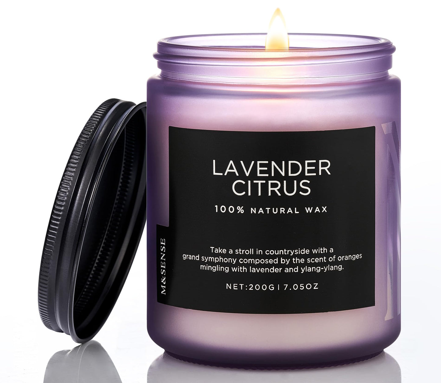 M&SENSE Lavender Citrus Scented Candles, 7.05oz Organic Soy Wax, 50 Hours Clean Burn, Non Toxic Candles for Home, Stress Relief Aromatherapy for Spa Housewarming Gift for Women Men