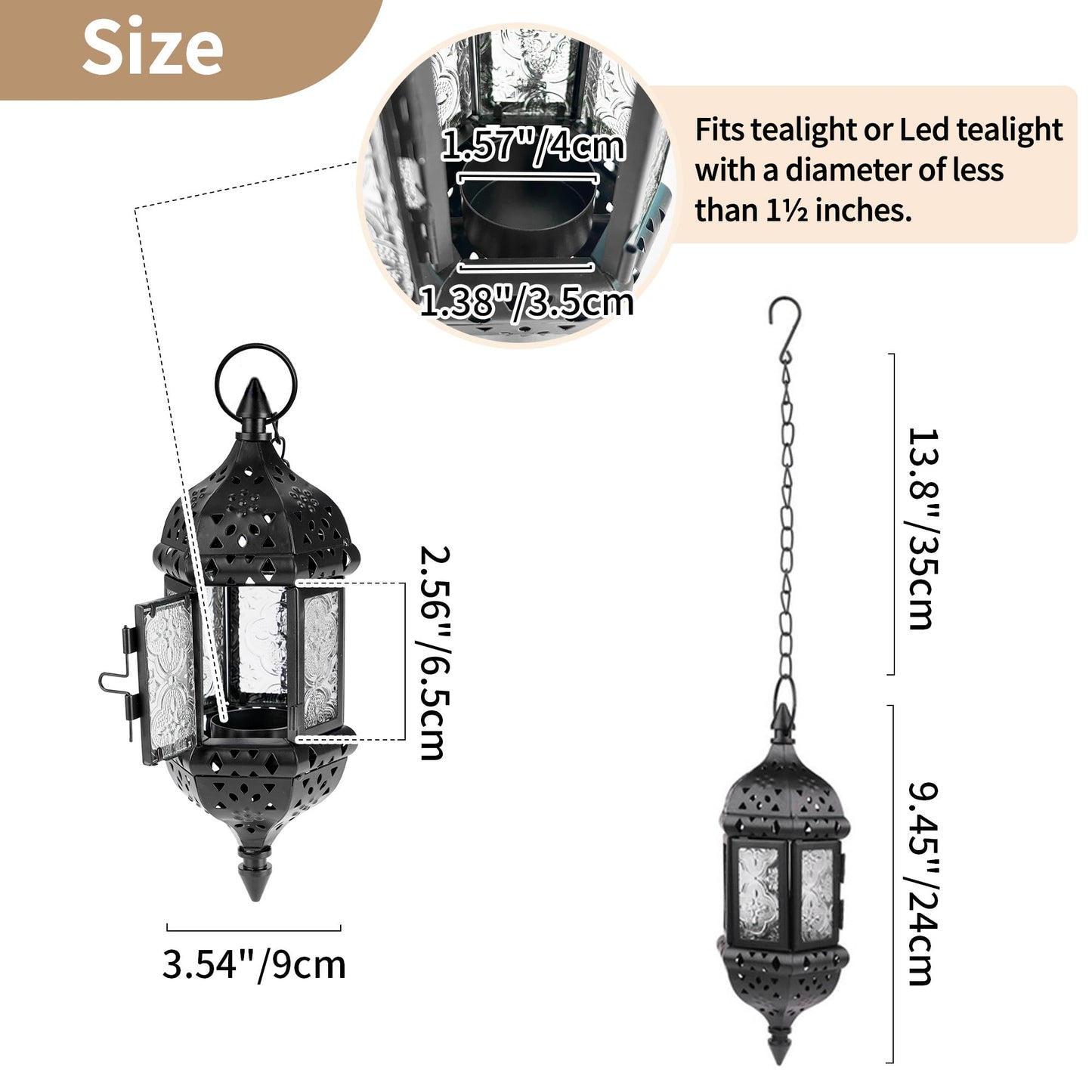 2 Pcs Hanging Candle Lantern Moroccan Chandelier Retro Candle Holder Moroccan Vintage Metal Hollow Wedding Hanging Candle Holders Lantern Contain 35cm Chain, Black