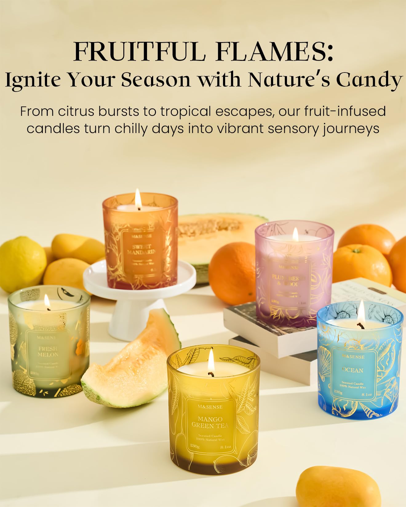 M&SENSE Natural Soy Wax Ocean Scented Candles, 8.1oz Non Toxic Soy Candle 42-Hour Slow Burning, Summer Fresh Smelling Candle for Bathroom Decor, Stress Relief Aromatherapy Candle Gifts