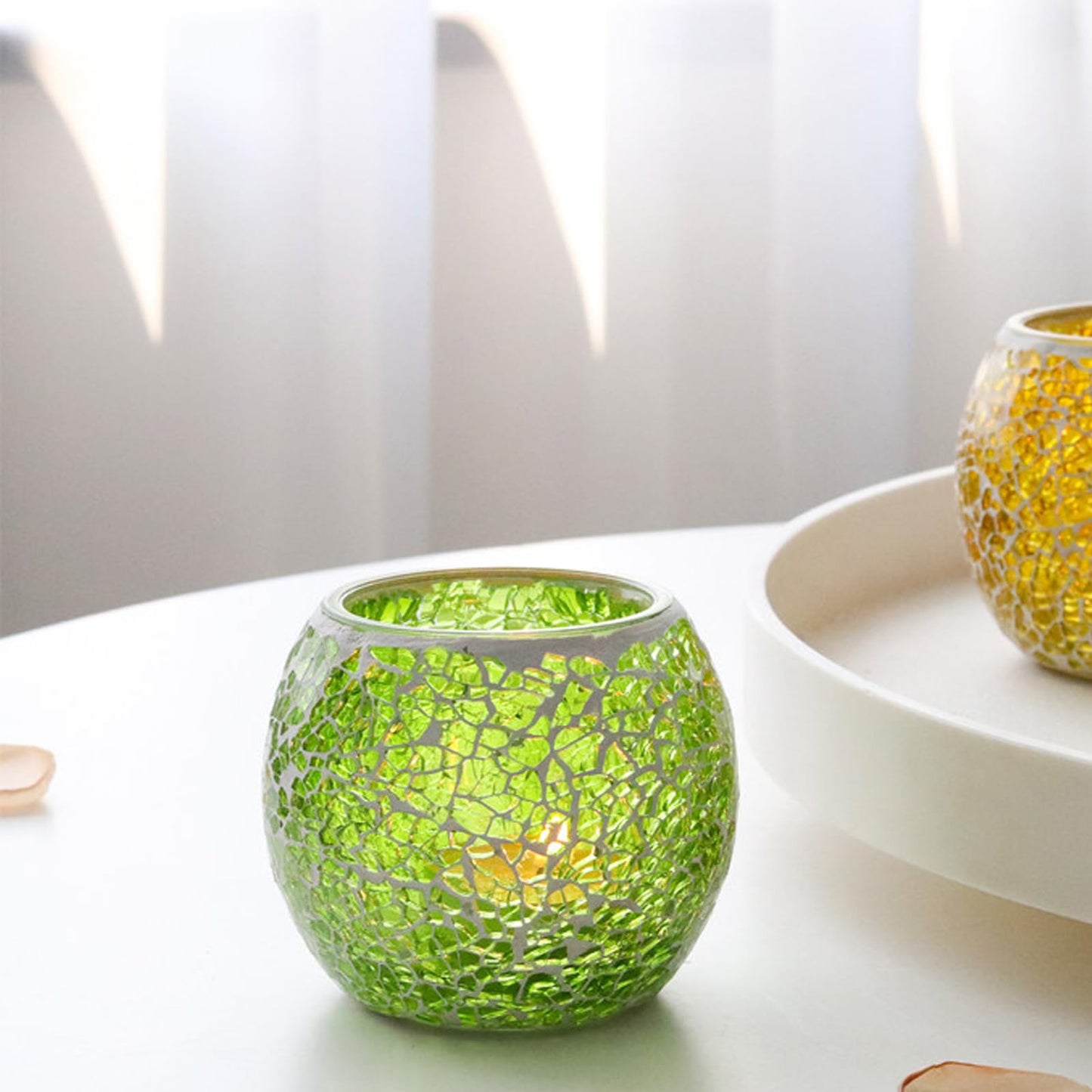 Lime Green Glass Votive Candle Holder – Crackle Votive Style, Perfect for Weddings & Home Decor (1 Pack)