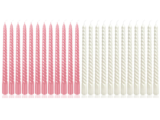 10 Inch Metallic Spiral Taper Candles Set, 12 Pack Pink and 12 Pack White Unscented Candlesticks, Dripelss Twisted Candles for Wedding Dinner Holiday
