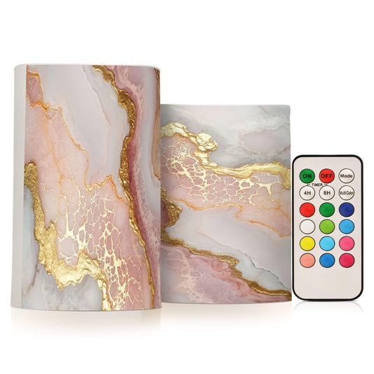 Zathe Flameless Pillar Candles Batteries Led Candles for Home Decor Marble Blush White