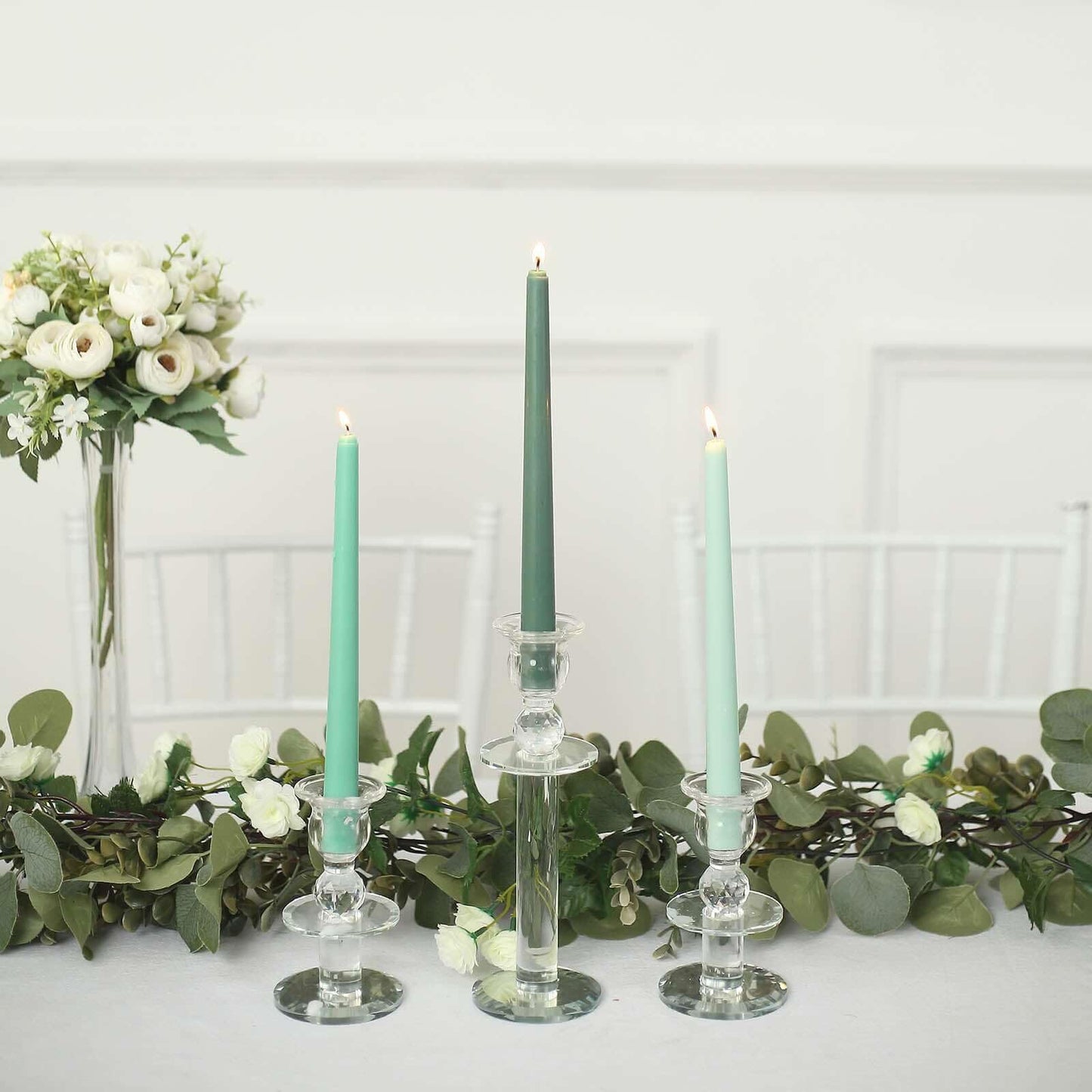 Tableclothsfactory 10" Tall Premium Quality Dripless Unscented Mixed Green Taper Candles Wedding Dinner Candles for Wedding Decoration Set of 12