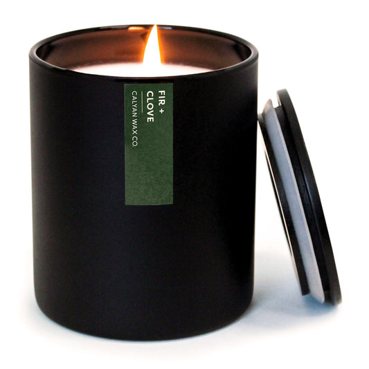 Calyan Wax Co. Fir & Clove Scented Candle - 75 Hour Burn - Luxury Clean Soy Wax Candles - Long Lasting Black Tumbler Jar Candle for Home - 10.2oz