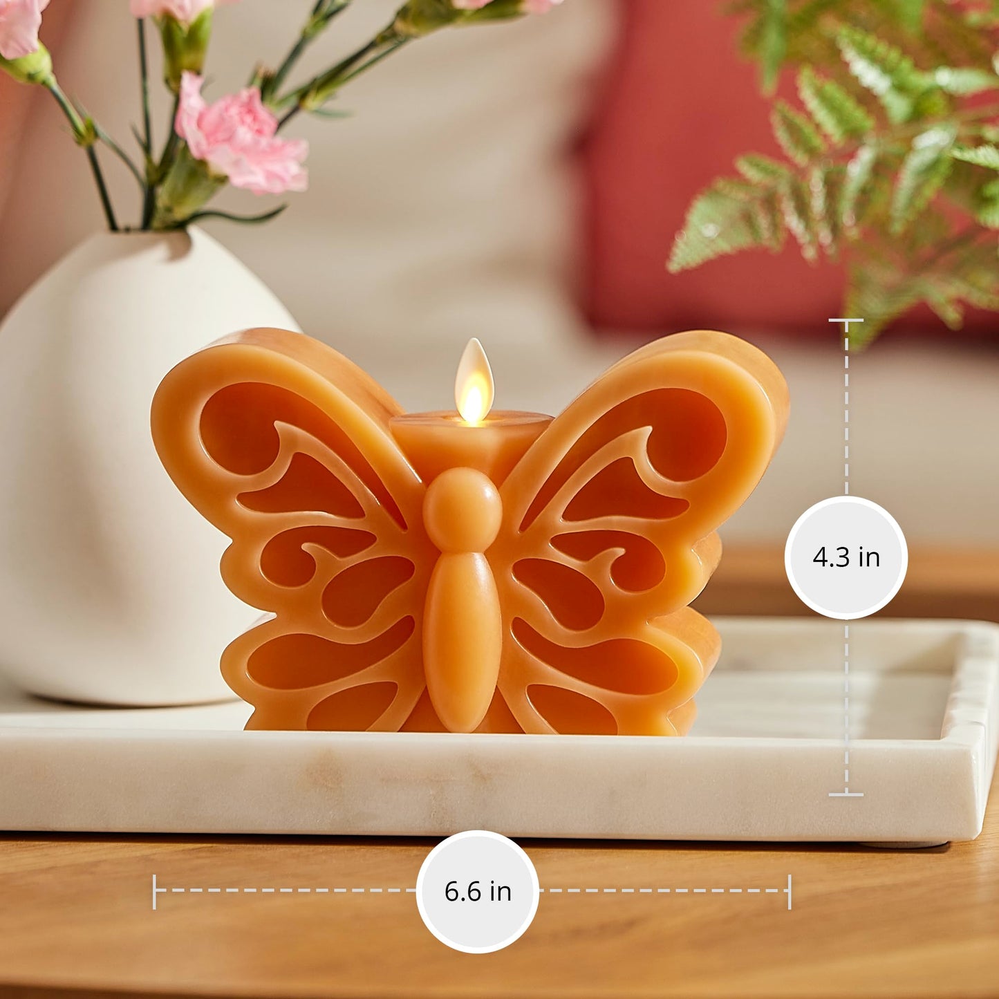 Luminara - Flameless Flickering Moving Flame Nature-Inspired Battery Operated LED Décor - Spring Summer Collection - Sunlit Honey Butterfly Garden Candle - 6.6” x 4.3”