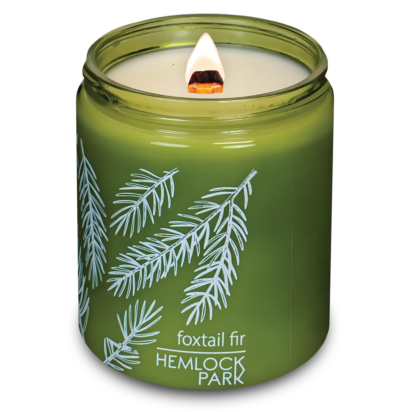 Hemlock Park Foxtail Fir Green Glass Hand-Poured Scented Candle | Crackling Wood Wick, Botanical Fragrance & Coconut Wax | Up to 60 Hour Burn Time | 8 oz