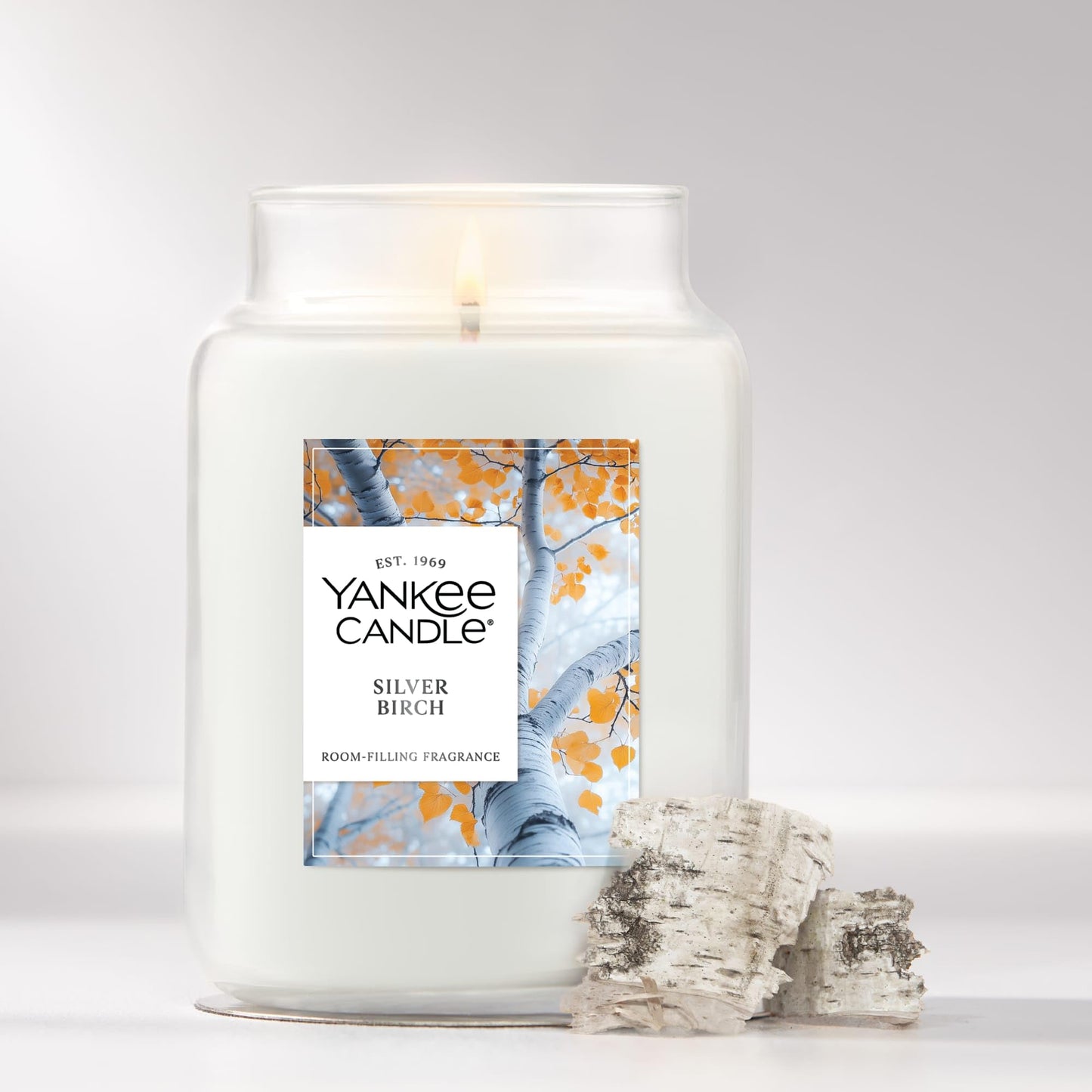 Yankee Candle Silver Birch, Scented Candle, 22oz Large Jar, Up to 150 Hour Burn Time, Giftable