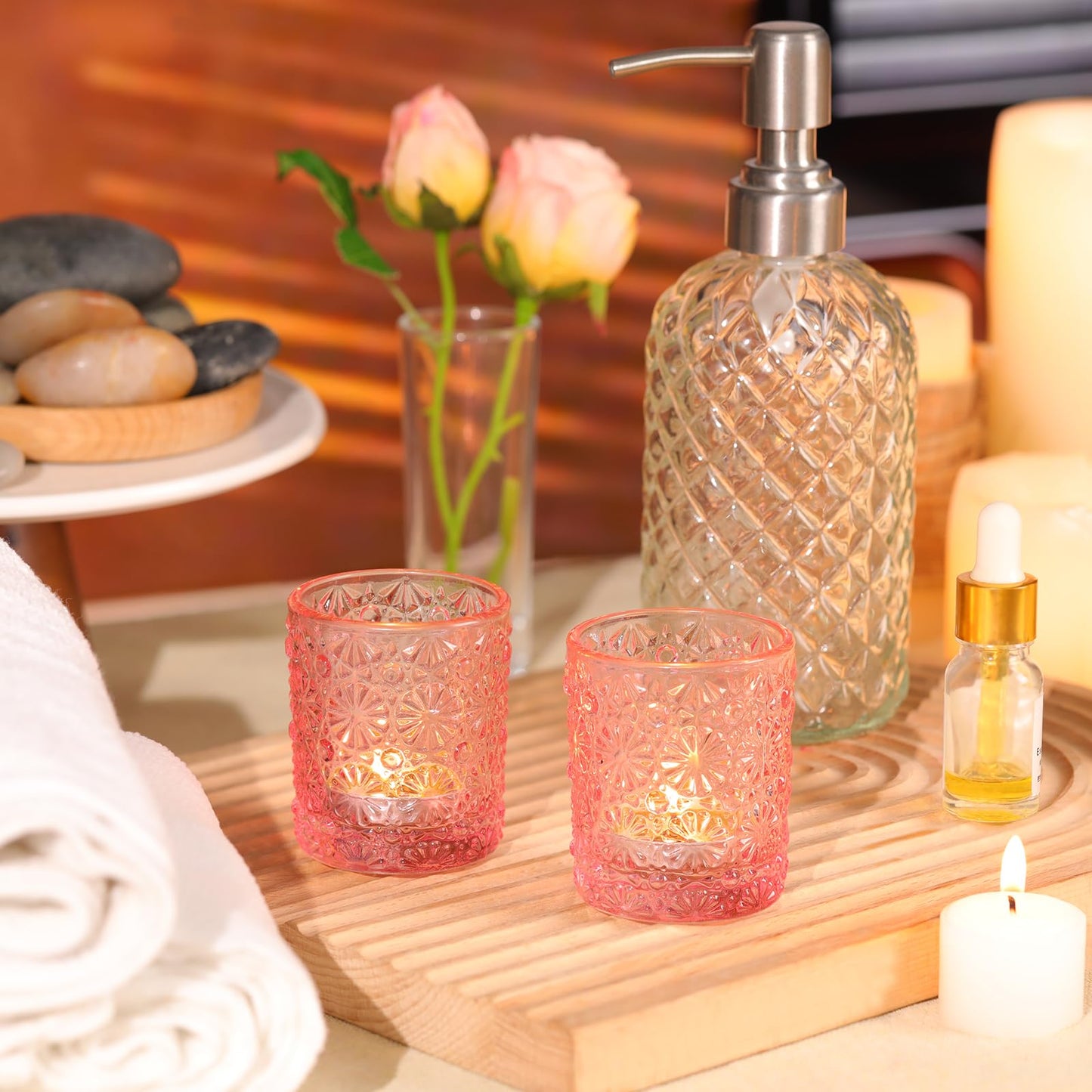 Lanttu 36 Pack Pink Votive Candle Holder, Flower Tea Lights Candles Holders for Wedding Table Centerpieces, Birthday Parties, Anniversary, Pink Bridal Shower and Holiday Decorations