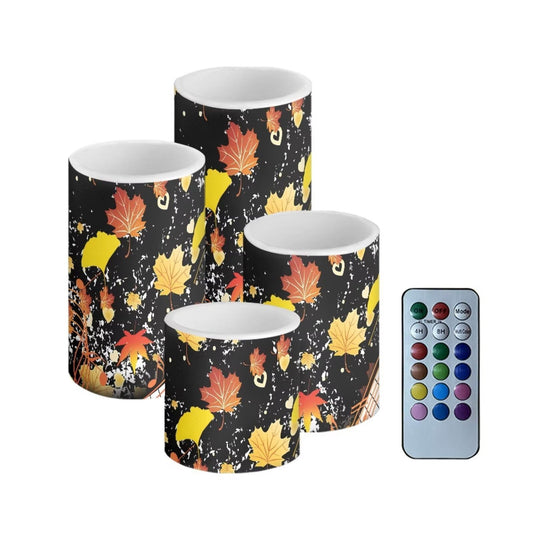 NETILGEN Vintage Maple Leaf Black Flameless Candles Set of 4 Flickering Candles with Timer Remote for Indoor Outdoor Thanksgiving Day Holiday Decoration