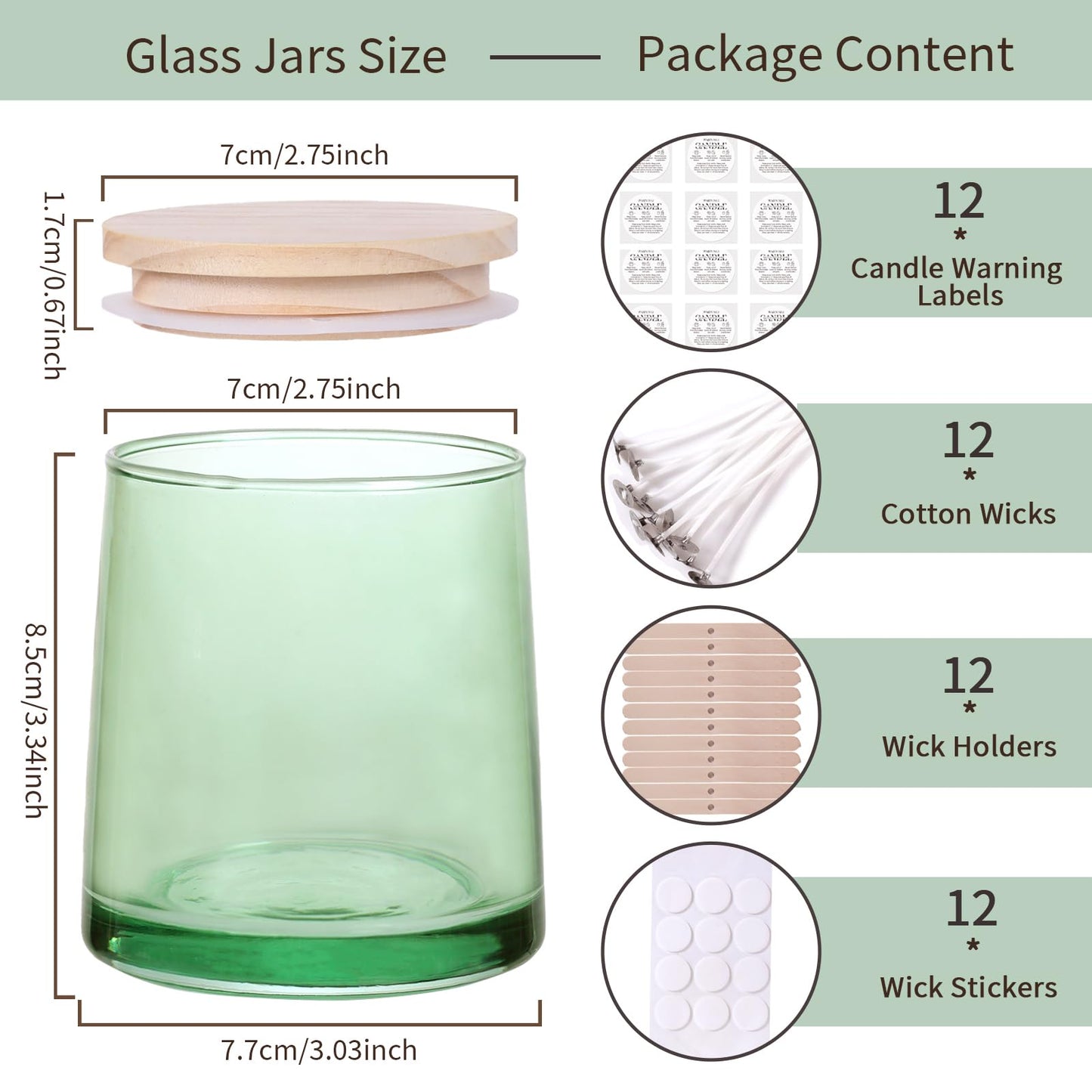 DARJEN 12 Pack Green Candle Jars for Making Candles- 9 OZ Empty Glass Candle Making Jars with Making Kits, Candle Making Supplies Candle Containers for Home DIY & GIFS