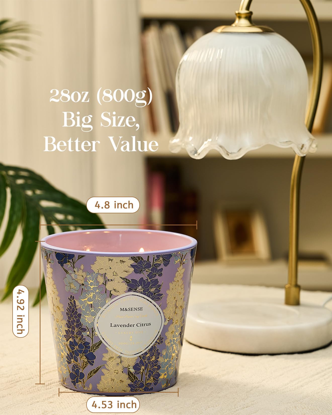 M&SENSE Lavender Citrus Scented Candle, 28.2oz 3 Wick Natural Soy Wax Large Candles, Long Lasting Clean Slow Burning No Toxic Décor for Home Relaxation, Romantic Dates & Gift-Giving