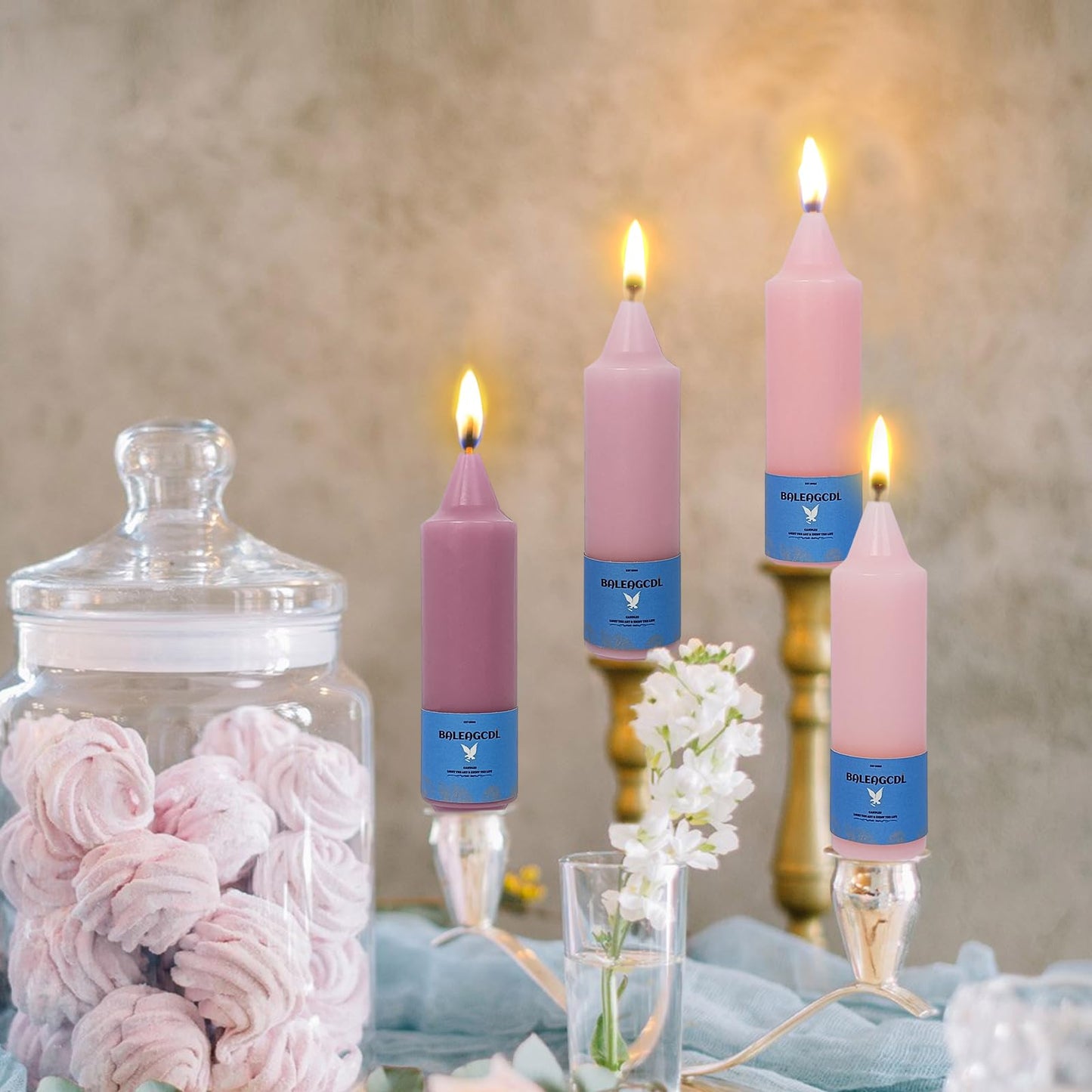 Smokeless Candlesticks Short Taper Candle,Unscented 5 Inches Gradient Pink Candle Sticks Dripless Tapered Candles for Home Décor Gifts