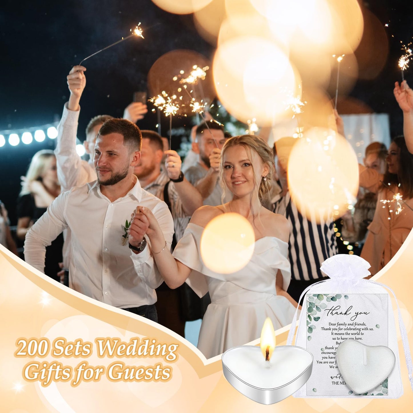 Threlaco 200 Sets Wedding Favors for Guests Bulk Mini Heart Shaped Candles Wedding Party Favors for Guests with Thank You Cards and Organza Bags Bridal Shower Party Souvenir Candle Gifts