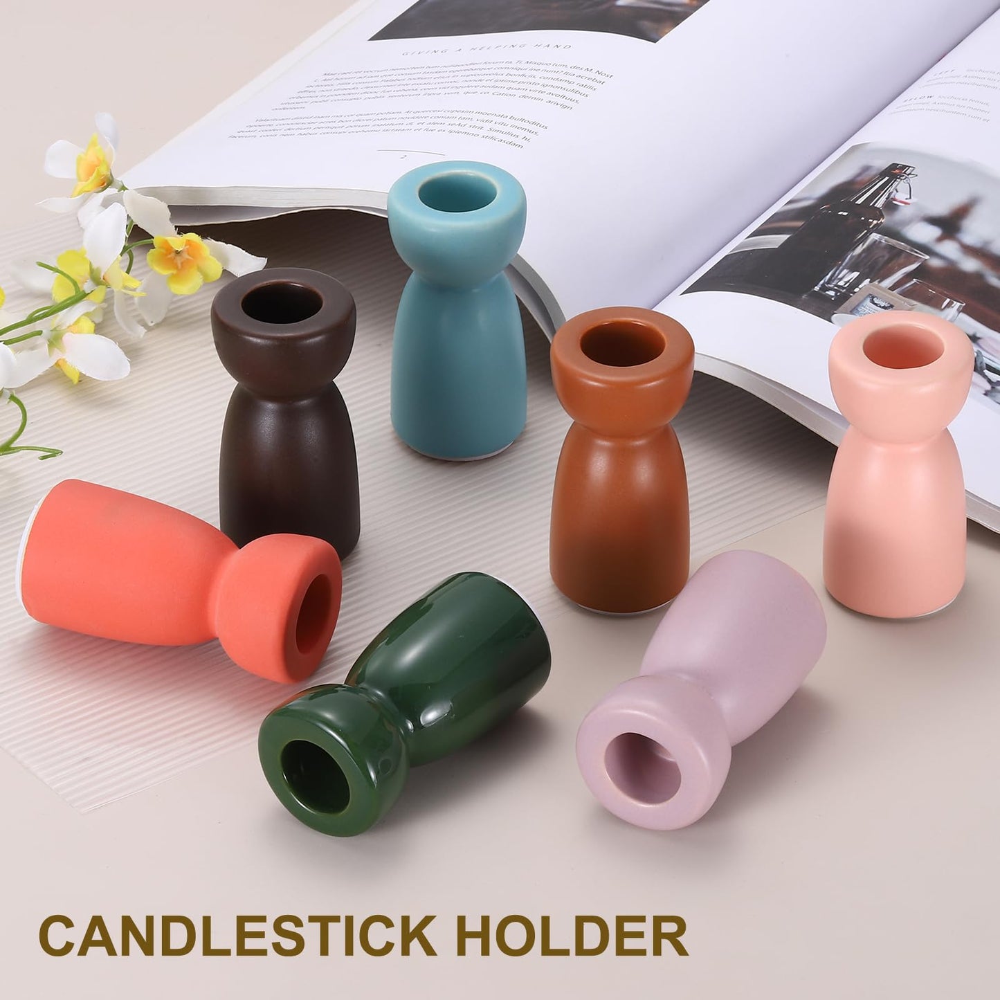 uxcell 2 Pack Candlestick Holder Bright Yellow Ceramic Taper Candle Holder Candle Stand Holders Modern Style Decoration for Centerpiece Tabletops Anniversary