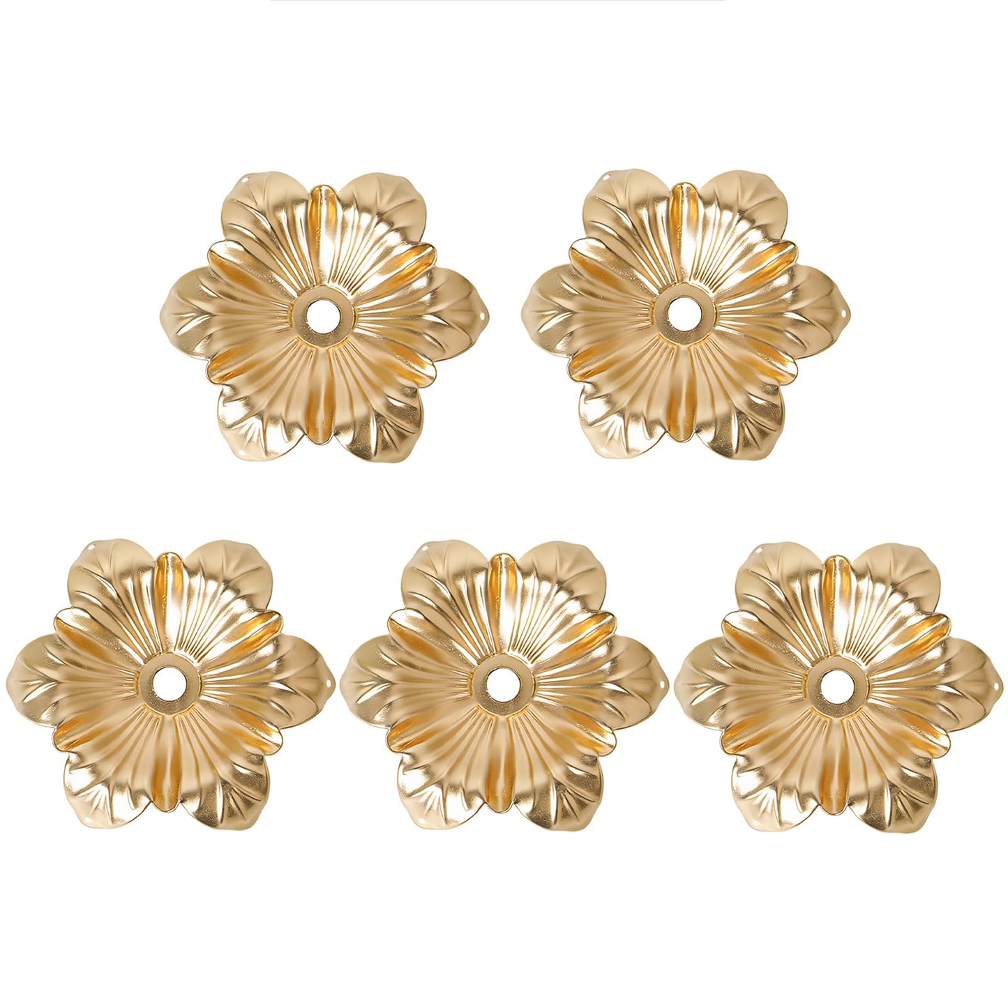 5 Pcs Metal Flower Candle Holder Leaves, 4.3 Inch Metal Candle Stand Accessories with 3 Hanging Holes for Crystal Pendants, Suitable for Candlesticks and Candelabra (Gold, 3.9"-5pcs)