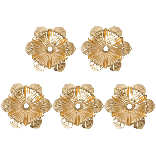 5 Pcs Metal Flower Candle Holder Leaves, 4.3 Inch Metal Candle Stand Accessories with 3 Hanging Holes for Crystal Pendants, Suitable for Candlesticks and Candelabra (Gold, 3.9"-5pcs)
