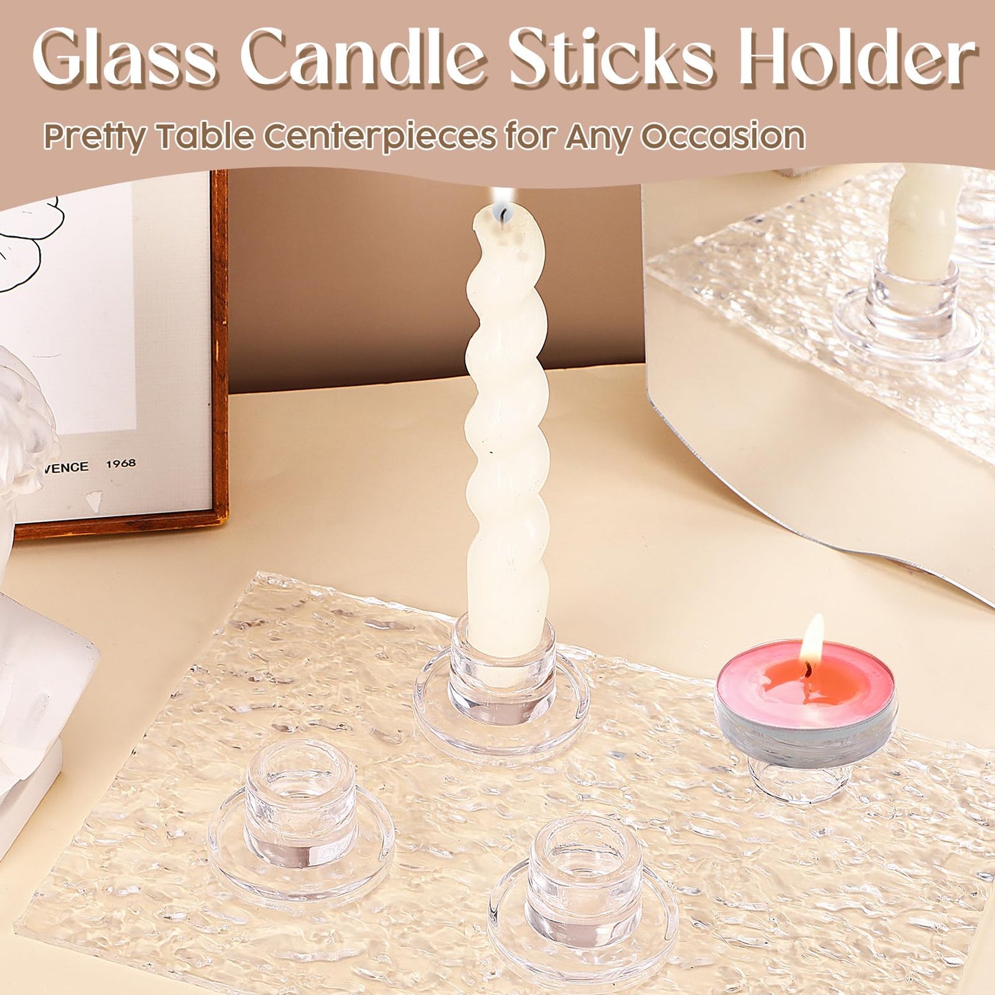 30 Pcs Glass Taper Candle Holders Candlestick Holders Clear Short Tapered Candle Holder Bulk, Elegant Glass Candle Sticks Set for Wedding Christmas Table Centerpiece Clear