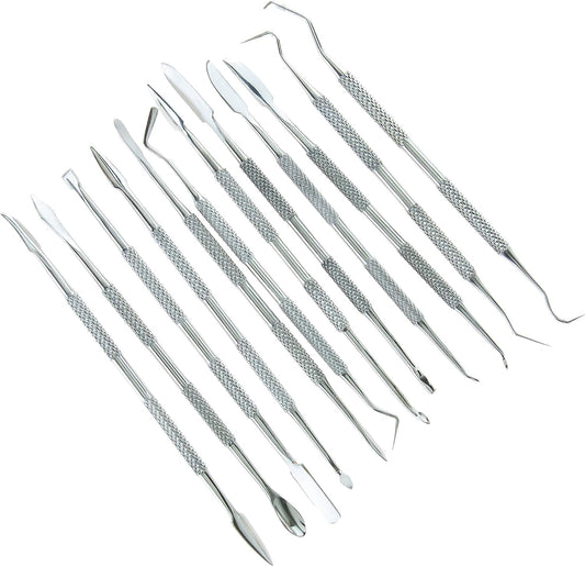 SE 12-Piece Stainless Steel Wax Carvers Set, Wax & Clay Sculpting Tools, Double Ended Carving Kit for Modeling, Sculpting and Shaping, Silver - DD312