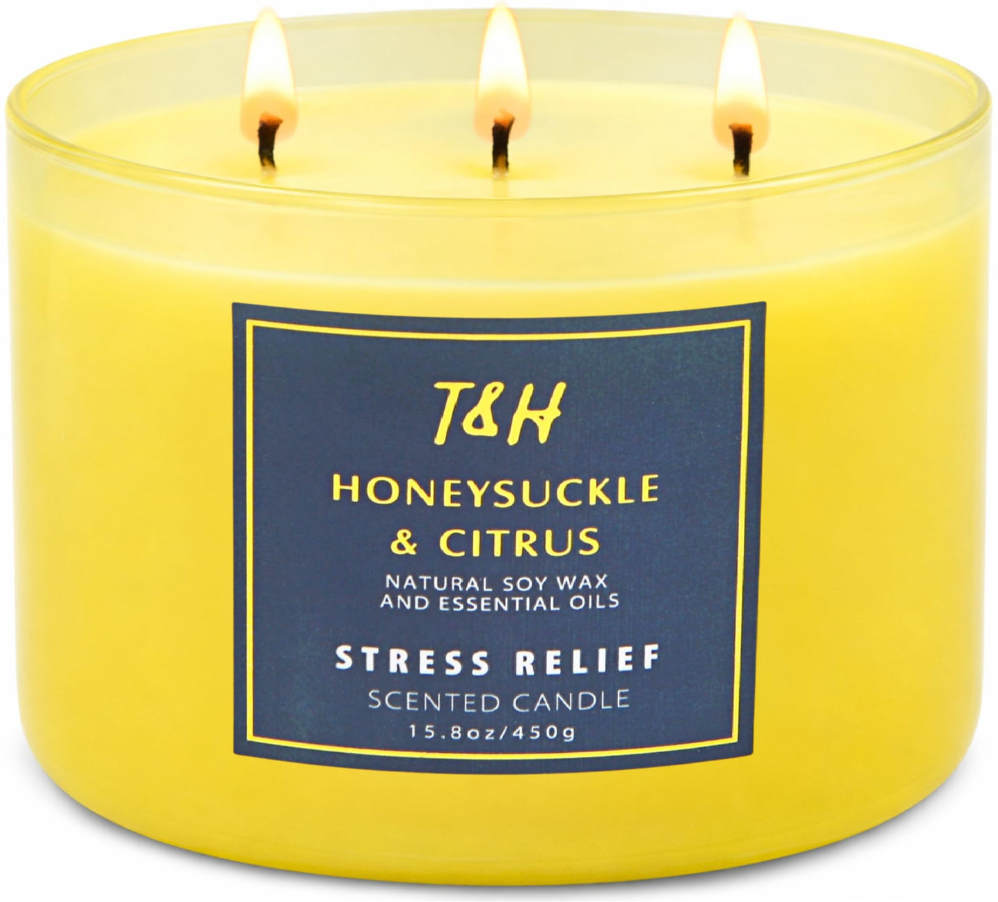 Honeysuckle Citrus 3-Wick Soy Candle | 15.8 oz Large Scented Candle for Home | Clean Burn Long Lasting | Fresh Floral Citrus Scent | Gift Ready