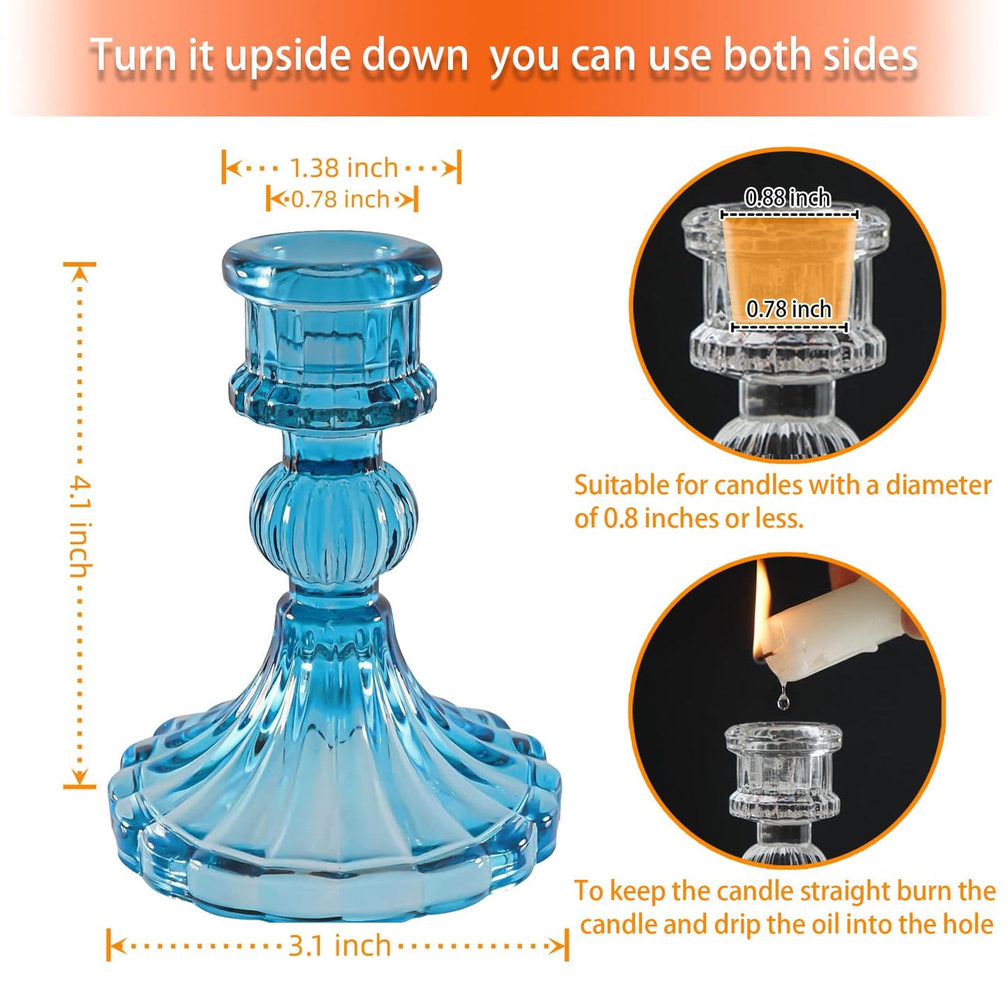ECHFSM Glass Candlestick Holder,Striped Taper Candle Holders,Set of 6 Candle Stand for Table Centerpieces, Home Decor,Weddings,Festival and Parties (Blue Stripe Pattern)