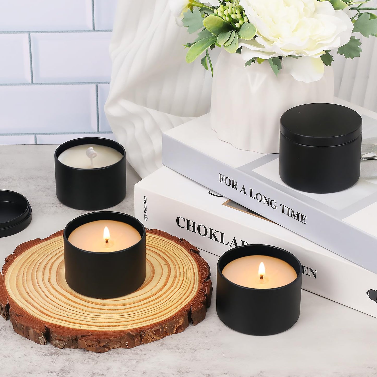 Biugaaufai 48 Pack 4 oz Black Metal Candle Tins with Lids, Round Bulk Metal Candle Jar, Matte Finish, for DIY Candle Making and Storage