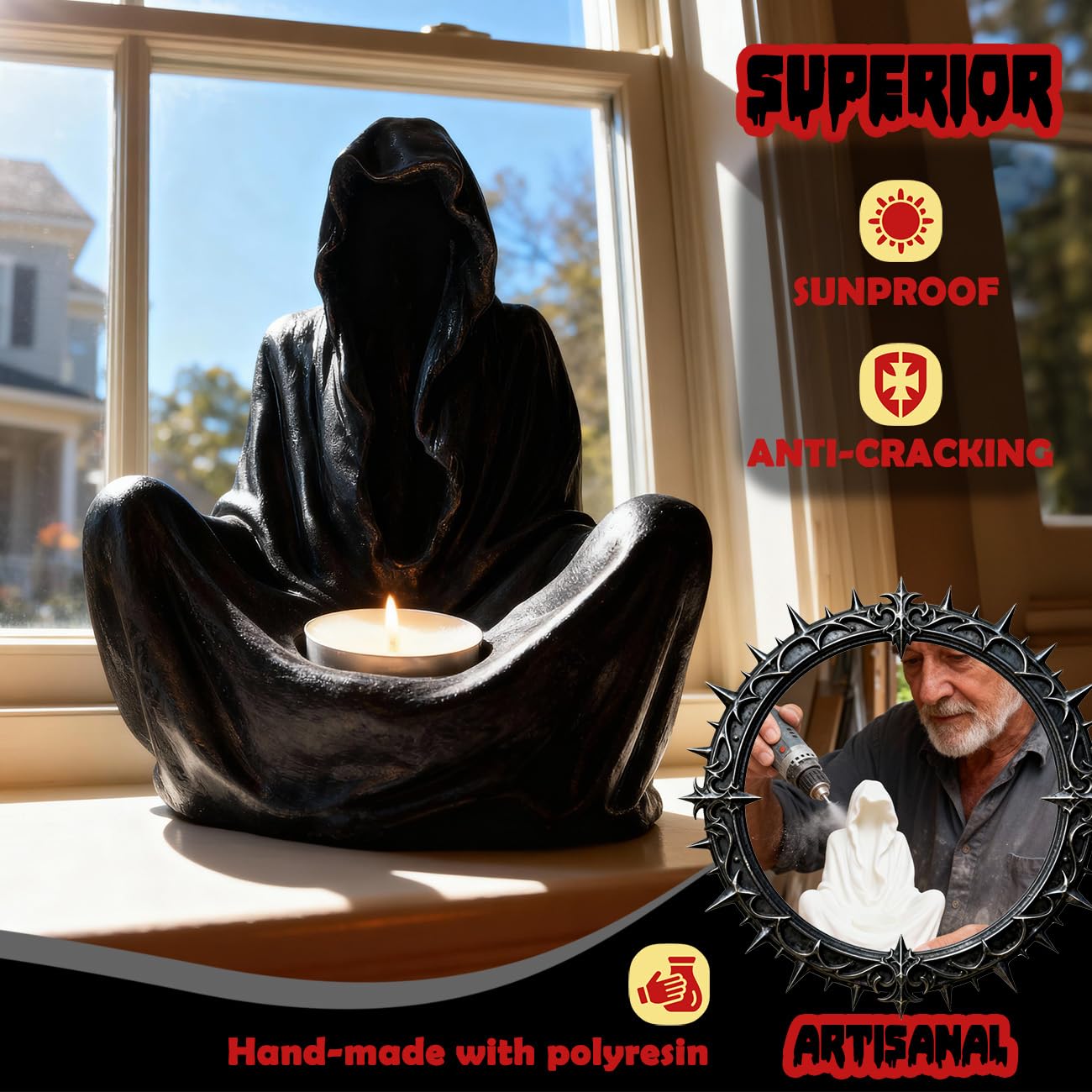 Sunthus Candle Holder Grim Reaper Gothic Decor Sculptures Statues Art Resin Decorations