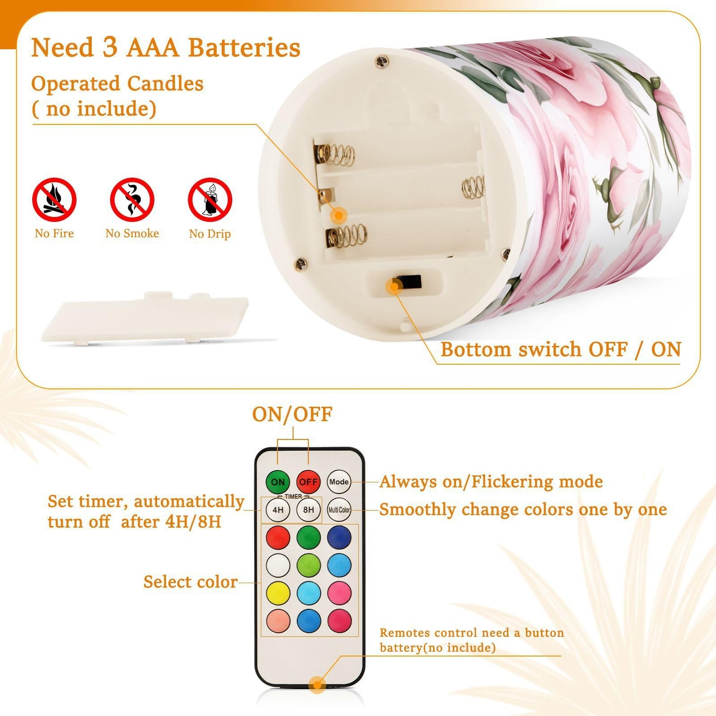 ALAZA Pink Rose Flowers Flickering Flameless Candles Battery Operated with Remote Timer,Tea Light Candles LED Pillar Votive Candles Set of 2 for Outdoor Indoor Decorations